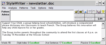 click to see the same press release edited with StyleWriter