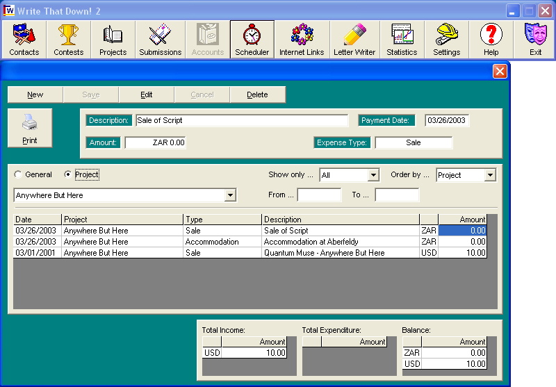 Project Accounts Screenshot